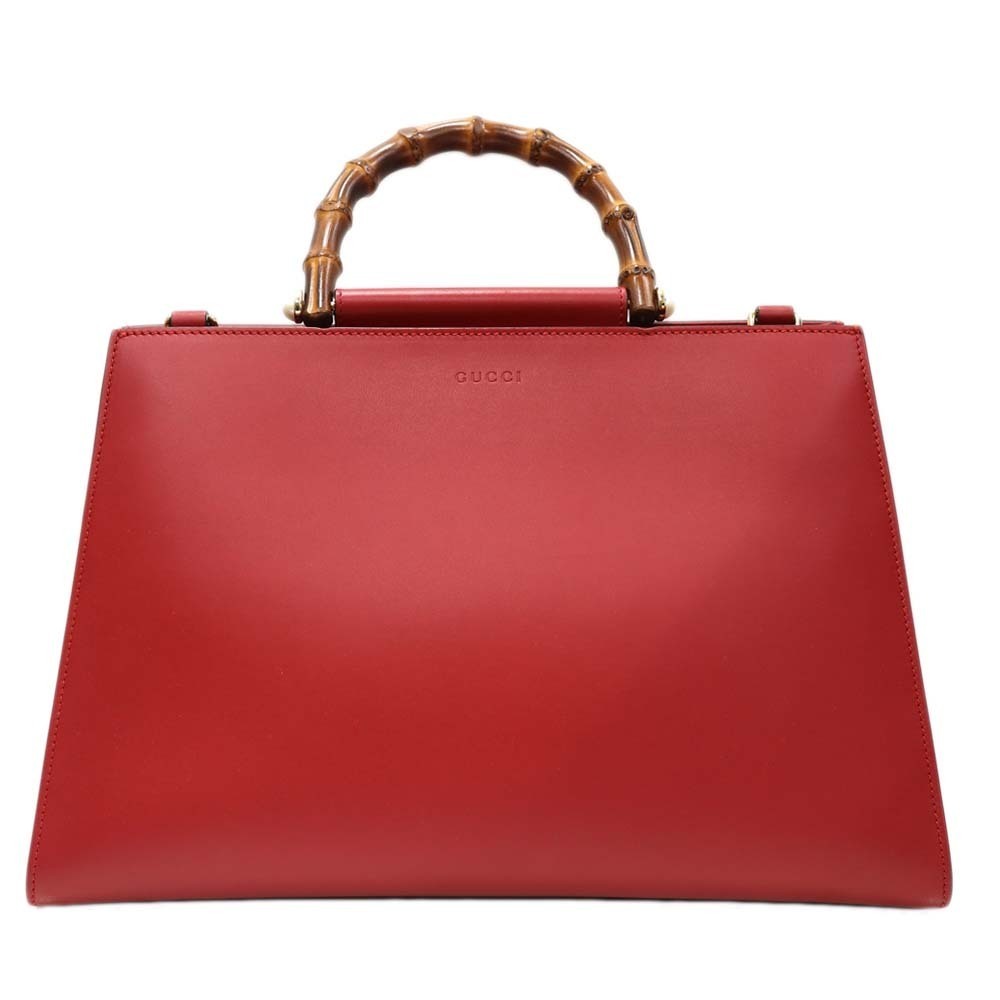 Gucci Bamboo Nim Fair Leather Shoulder Bag Red